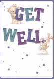 Brightening the day of someone close in Chigwell, this get well card blooms with whimsical optimism. Centered on the card, two endearing companions-a teddy bear with a downy coat and a pup with irresistibly floppy ears-collaborate in sharing a heartfelt wish for recovery. Their playful postures and soft, expressive features radiate compassion, reflected in the way each lovingly supports bold, lively lettering spelling out 'Get Well.' Vivid strokes of indigo and teal bring the message to life, set against a milky background that sparkles with scattered stars in soft purples and blues, like tiny promises made under a local Chigwell sky. Every brushstroke invites a sense of touch and warmth, reminding you of the solace found in a comforting bouquet arranged just for you. The scene's light and airy composition suggests a gentle breeze moving through Chigwell's High Road, carrying with it the promise of healing, hope, and genuine care. Perfect for accompanying fresh blooms delivered across the community, this card is a tender reminder that kindness and encouragement are always close to home.